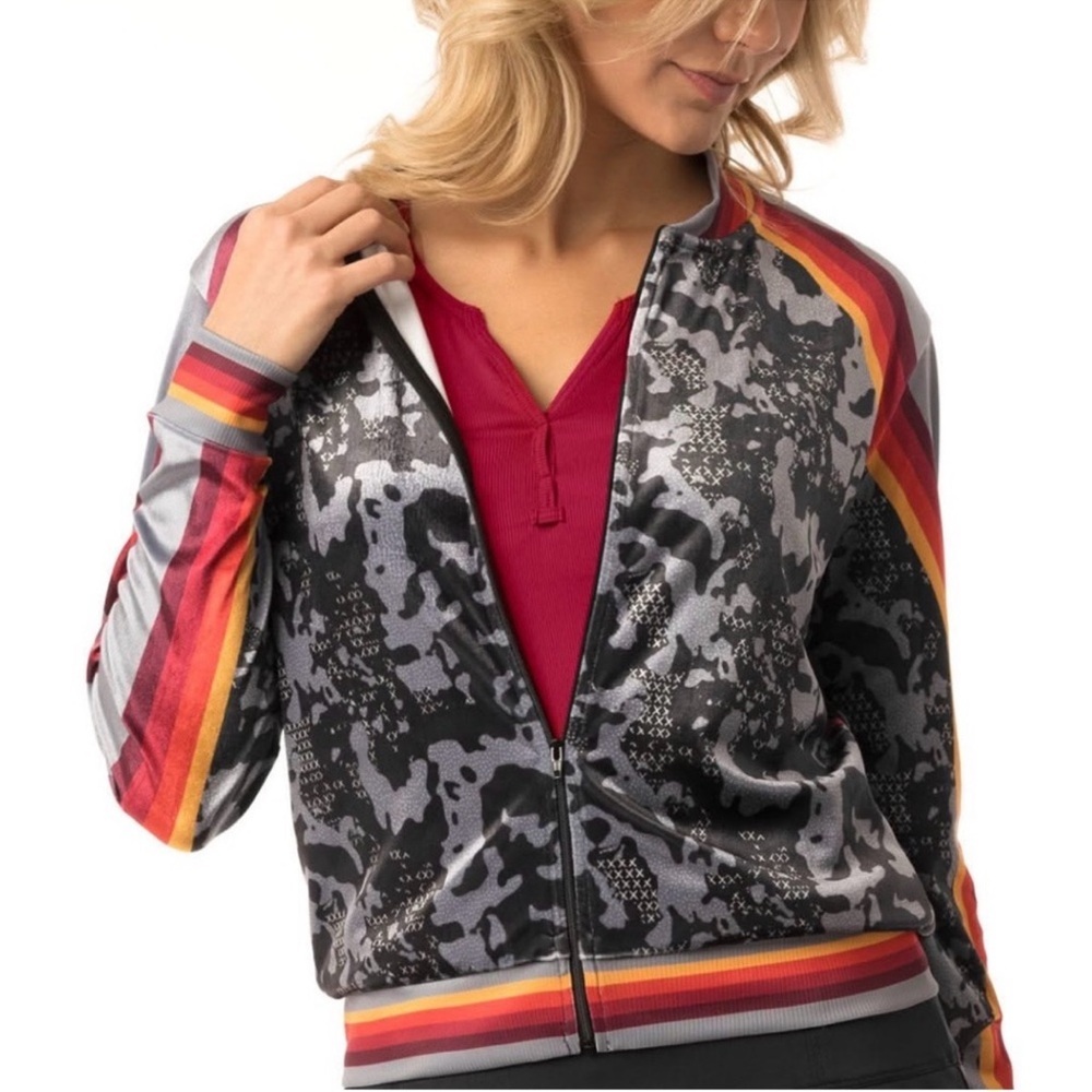 Lucky in Love Colorful Print Striped Tennis Jacket Women’s Size Med (8-10)